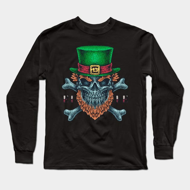 Leprechaun Skull And Bones Long Sleeve T-Shirt by BlackRavenOath